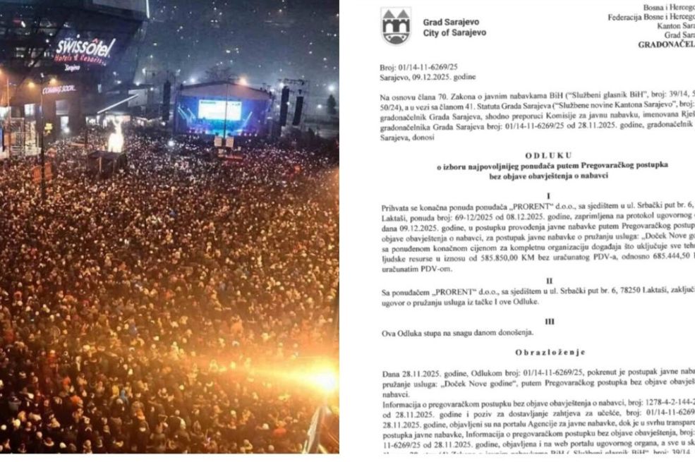 Nakon što je tri puta padao tender: Firma iz Laktaša organizovati će doček Nove godine u Sarajevu