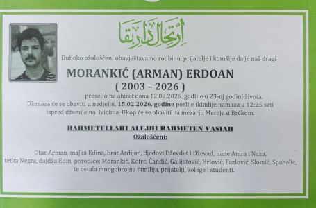 Poznat termin dženaze mladiću Erdoanu Morankiću, kojeg je usmrtio tramvaj