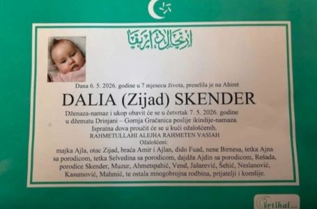 Tuga potresla Zenicu: Preminula sedmomjesečna beba